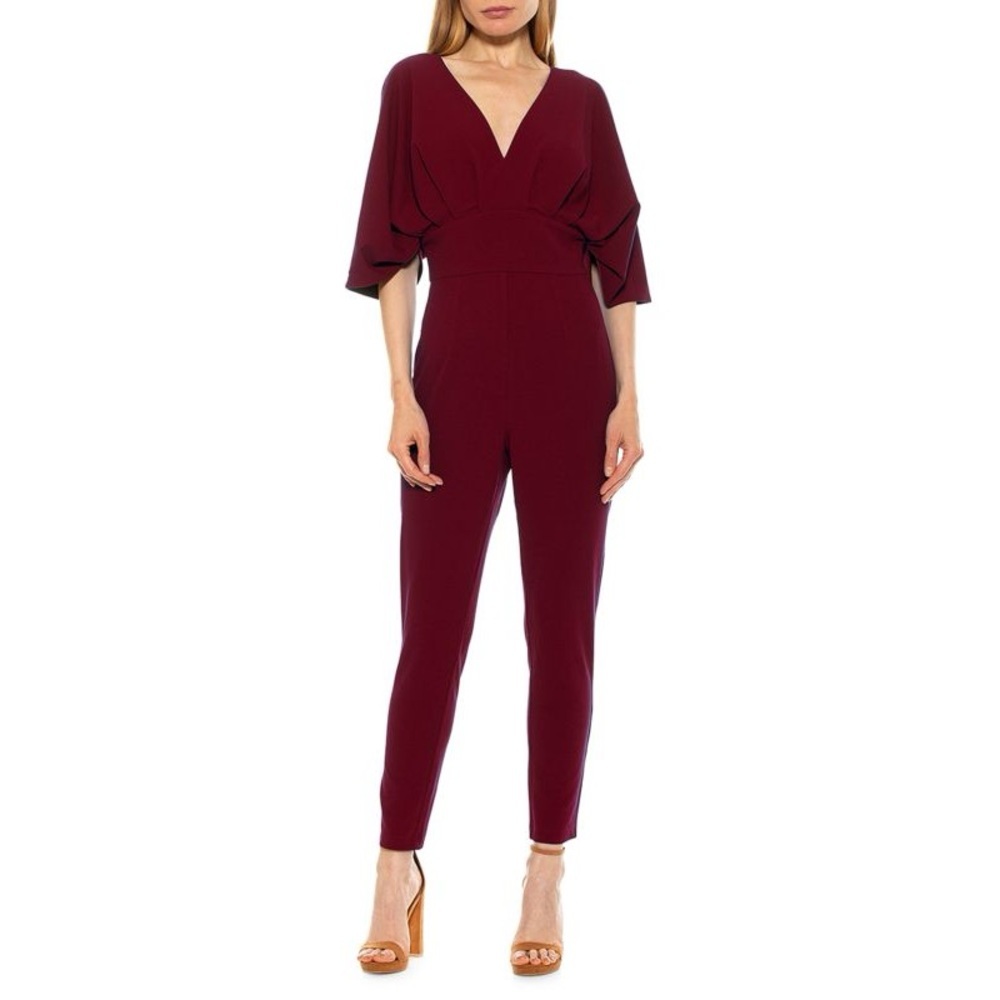 Nwt Alexia Admor Draped Dolman-Sleeve Jumpsuit Deep Red Burgundy Maroon